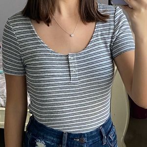 Striped buttoned tee